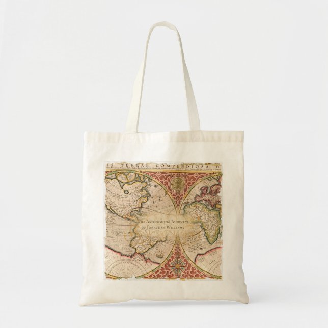 Vintage World Map Monogram Namn Tygkasse (Framsidan)