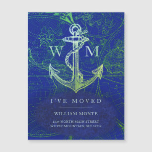 Vintage World Map Nautical Anchor Blue Flytta