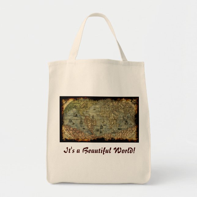 Vintage World Map Tote Bag Tygkasse (Framsidan)
