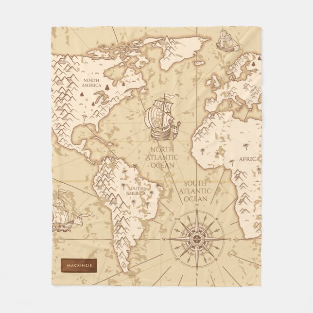 Vintage World Map with Name Fleecefilt (Framsidan)