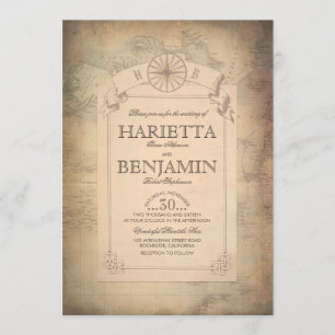 Vintage World Travel Karta Äventyr Bröllop Inbjudningar