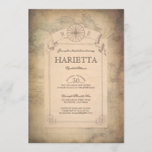 Vintage World Travel Karta Möhippa Inbjudningar