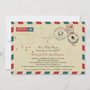 Vintage World Traveler Airmail Baby Shower Inbjudningar