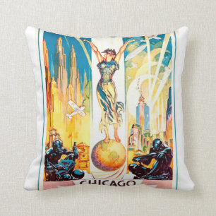 Vintage Worlds Fair Chicago Affisch 1933 Kudde