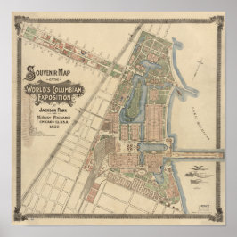 Vintage World's Fair Chicago Souvenir Karta, 1893 Poster