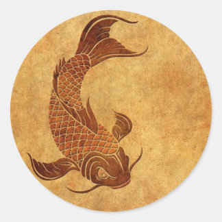 Vintage Worn Koi fiskdesign Runt Klistermärke
