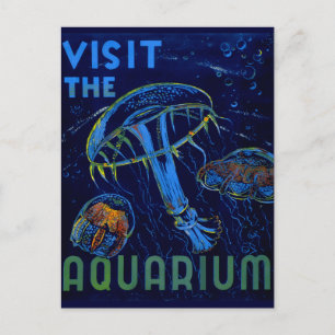 Vintage WPA Besök Poster Aquarium Vykort
