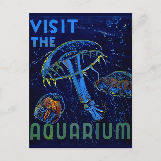 Vintage WPA Besök Poster Aquarium Vykort (Framsida)