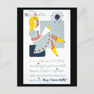 Vintage WPA Bibliotek Poster med lilla miss Muffet Vykort