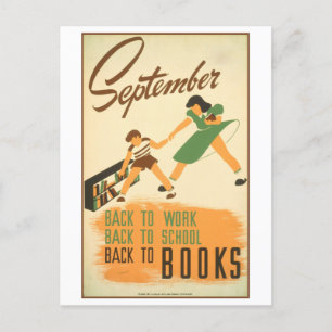 Vintage WPA Bibliotek Poster september-läsning Vykort