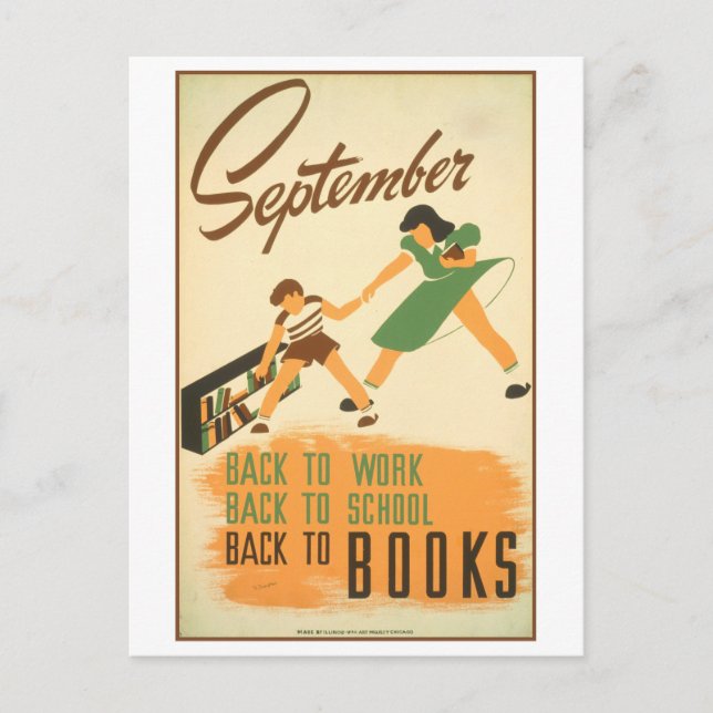 Vintage WPA Bibliotek Poster september-läsning Vykort (Framsida)