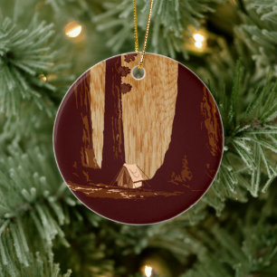 Vintage WPA Camping in Sequoia nationalpark Julgransprydnad Keramik