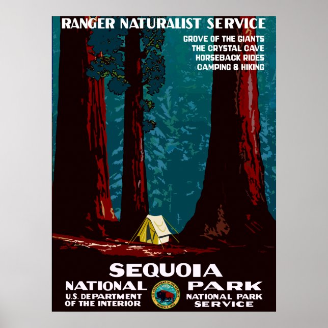 Vintage WPA Camping in Sequoia nationalpark Poster (Framsidan)