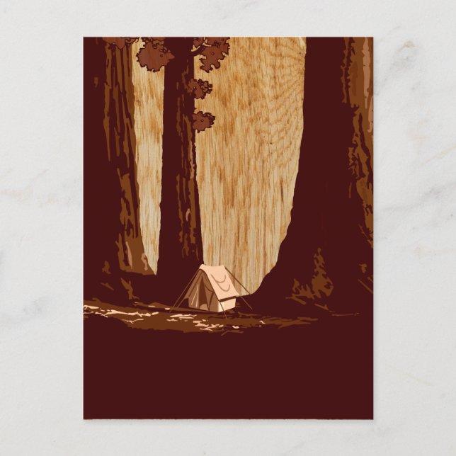 Vintage WPA Camping in Sequoia nationalpark Vykort (Framsida)