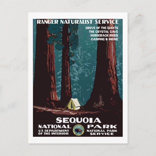 Vintage WPA Camping in Sequoia nationalpark Vykort (Framsida)