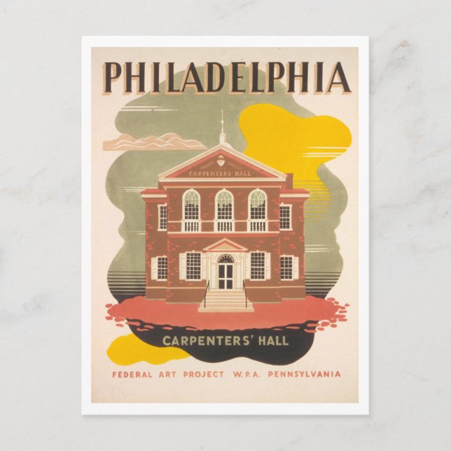 Vintage WPA Poster Philadelphia Carpenters' Hall Vykort (Framsida)