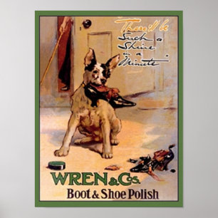 Vintage Wren & Co. Boot & Shoe Poland Ad Hund med Poster