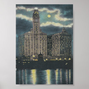 Vintage Wrigley Byggnads Chicago Poster
