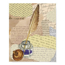 Vintage Writer Collage med Bläck och Quill