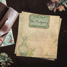 Vintage Writer Paper, Note from Teacher, Blommigt Anteckningsblock