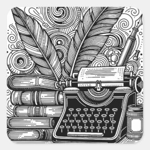 Vintage Writer's Theme 2 Färg Me Fyrkantigt Klistermärke