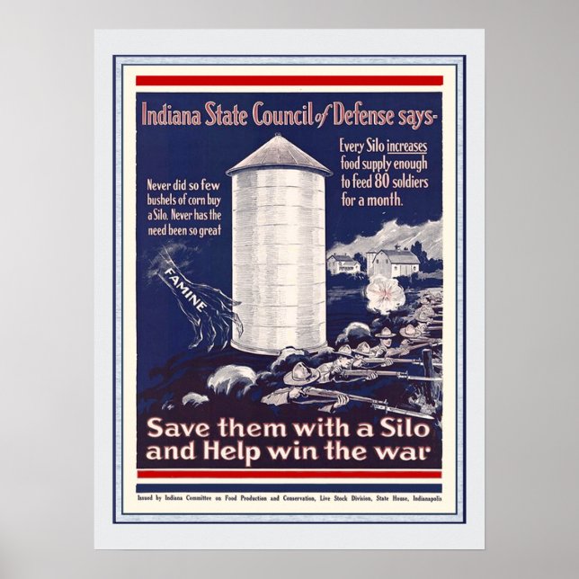 Vintage WW1 Indiana Maj Silo Patriotic Farmers Poster (Framsidan)