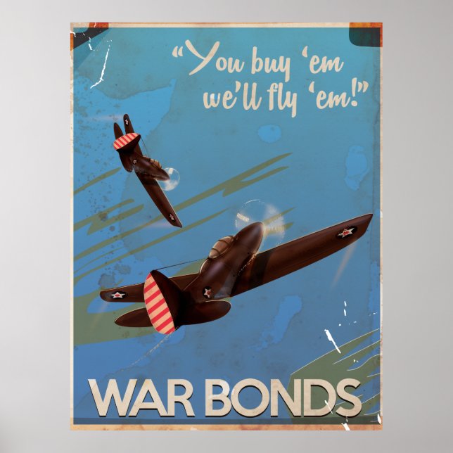 Vintage WW2 krigsobligationer Resaaffisch Poster (Framsidan)
