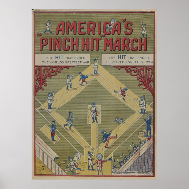 Vintage WWI Baseball Game Tecknad (1919) Poster (Framsidan)