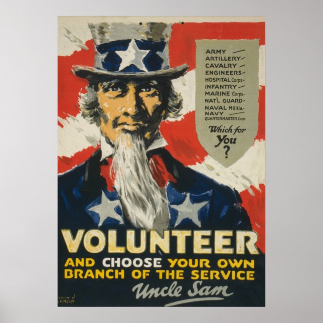 Vintage WWI frivillig - Farbror Sam Poster (Framsidan)