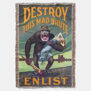 Vintage WWI Poster - Förstör det här dolda ljuset Filt