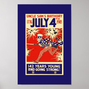 Vintage WWI UNCLE SAM JULY 4,1918 Krig Poster imag