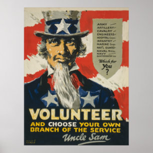 Vintage WWI Volunteer - farbror Sam Poster