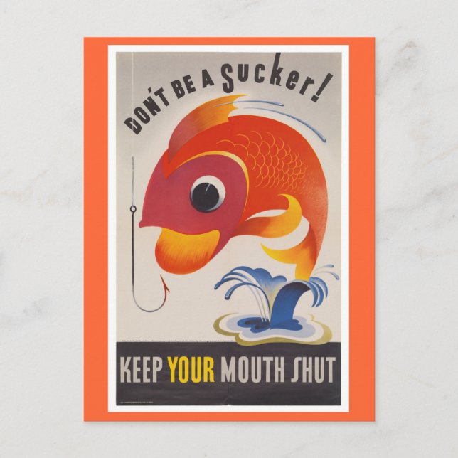 Vintage WWII American Propaganda Fish Vykort (Framsida)