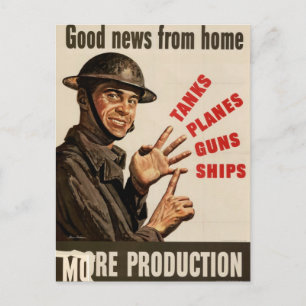 Vintage WWII Krig Poster Vykort