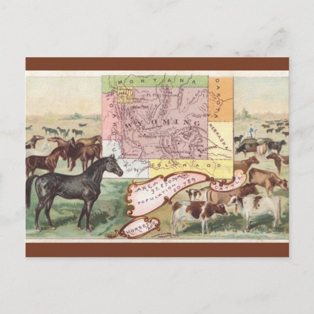 Vintage Wyoming-karta Vykort (Framsida)