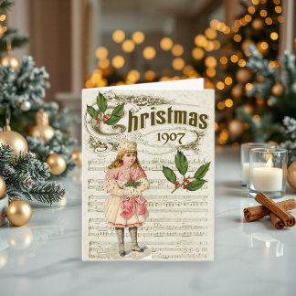 Vintage Xmas 1907 Flickark Musikblad Noel Helgkort