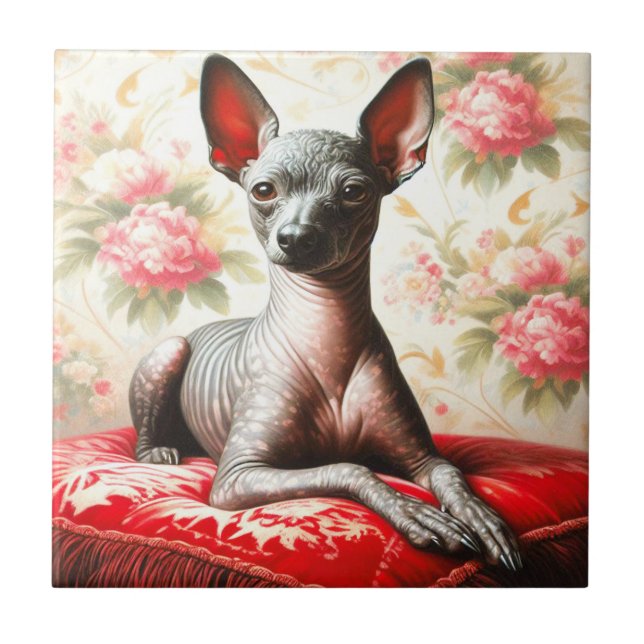 Vintage Xoloitzcuintle Illustration Kakelplatta (Framsidan)