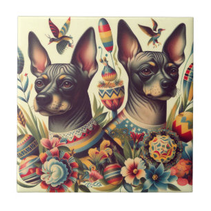 Vintage Xoloitzcuintle Illustration Kakelplatta