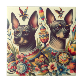 Vintage Xoloitzcuintle Illustration Kakelplatta