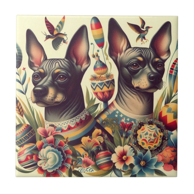Vintage Xoloitzcuintle Illustration Kakelplatta (Framsidan)