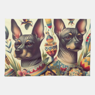 Vintage Xoloitzcuintle Illustration Kökshandduk