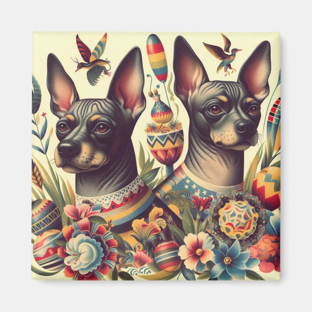Vintage Xoloitzcuintle Illustration Magnet (Framsidan)