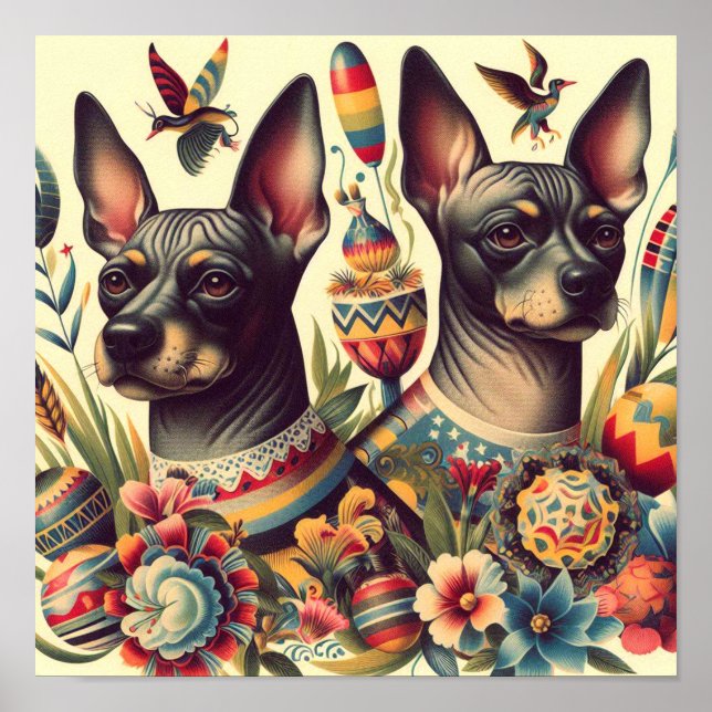 Vintage Xoloitzcuintle Illustration Poster (Framsidan)