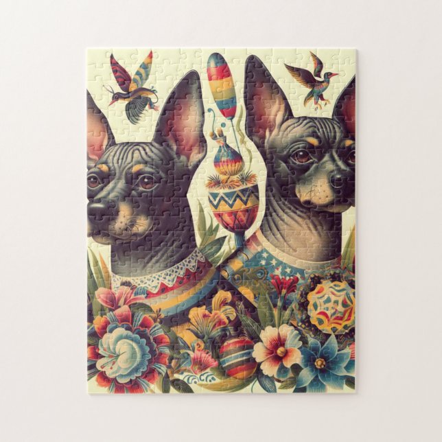 Vintage Xoloitzcuintle Illustration Pussel (Vertikal)