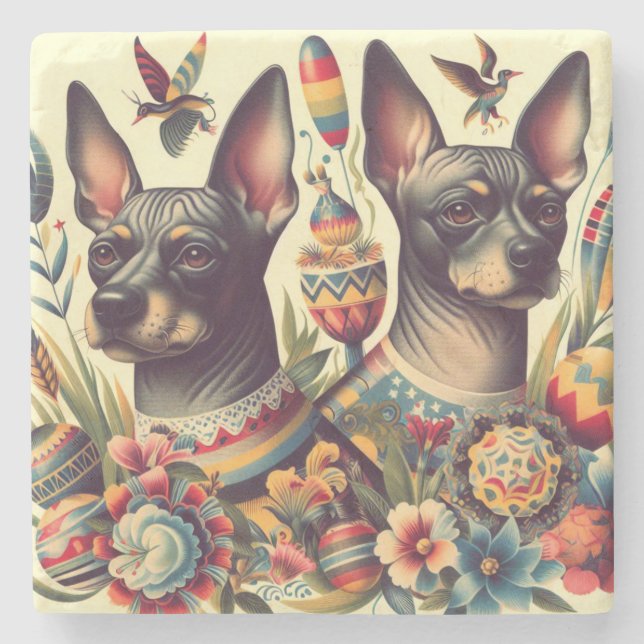 Vintage Xoloitzcuintle Illustration Stenunderlägg (Framsidan)