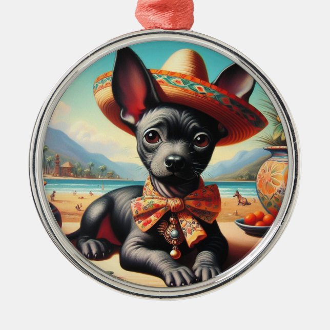 Vintage Xoloitzcuintle Julgransprydnad Metall (Framsidan)