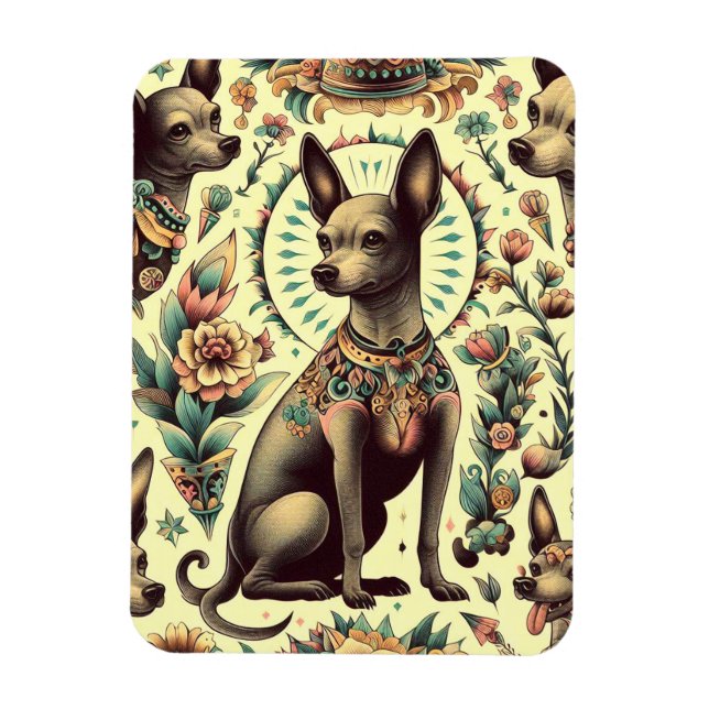 Vintage Xoloitzcuintle Sömlös Magnet (Vertikal)