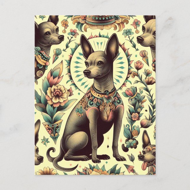 Vintage Xoloitzcuintle Sömlös Vykort (Framsida)