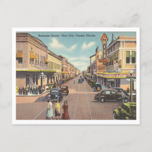 Vintage Ybor City, Tampa, Florida business street Vykort