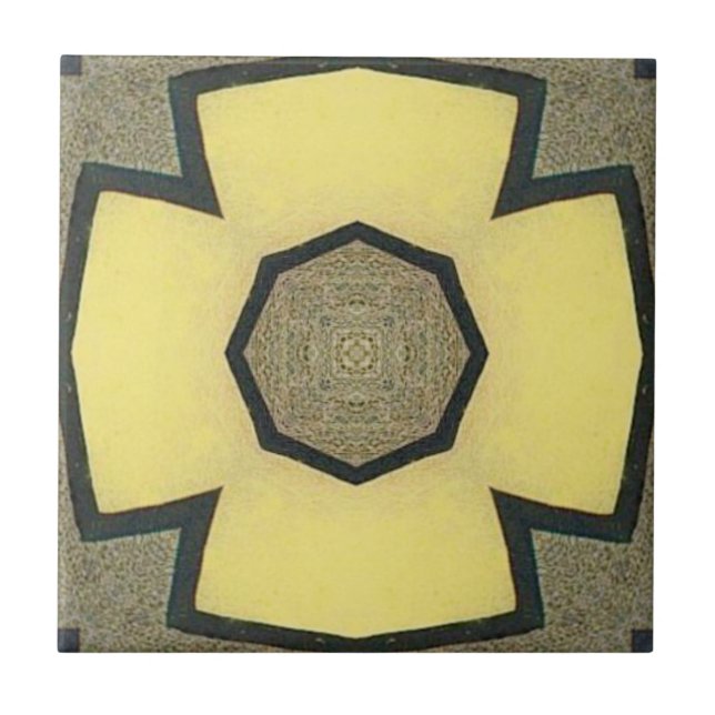 Vintage Yellow Geometric Symmetrical Flower Kakelplatta (Framsidan)